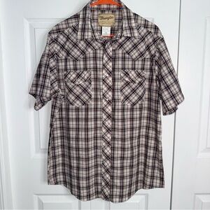 Wrangler Men's Casual Plaid Snap Western Cowboy Shirt - Black and Tan Large